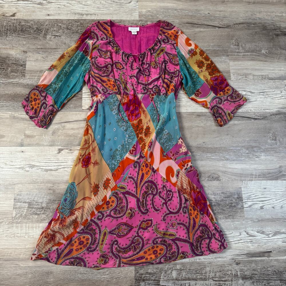 Vintage 90s Rayon Patchwork Paisley Midi Dress Boho Fairy Grunge Festival 16